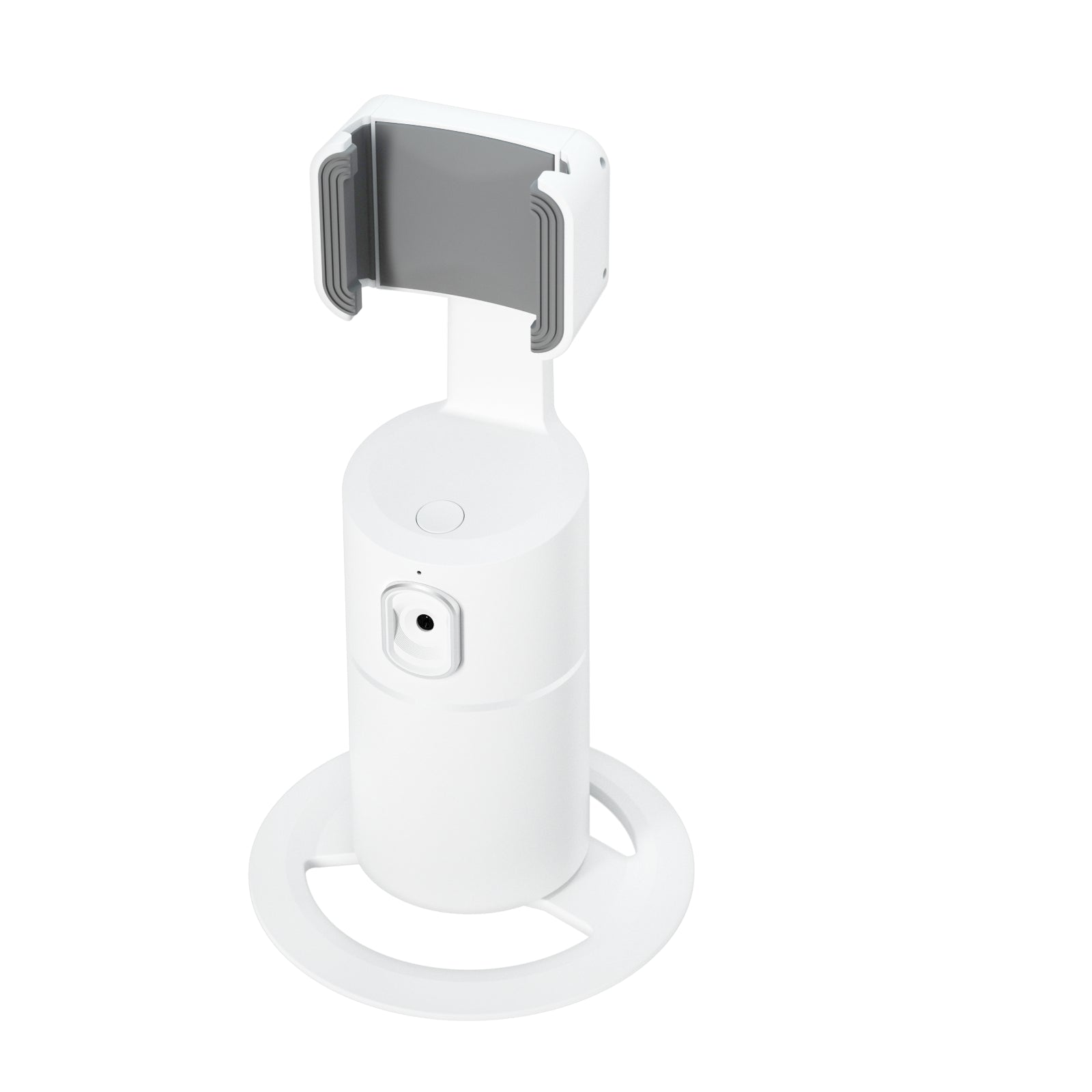 360 Smart Phone Gimbal Stabilizer showing a white design with smartphone holder for steady video capture.