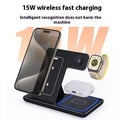 3-in-1 Wireless Charging Station showcasing 15W fast charging for phone, smartwatch, and earbuds in sleek design.
