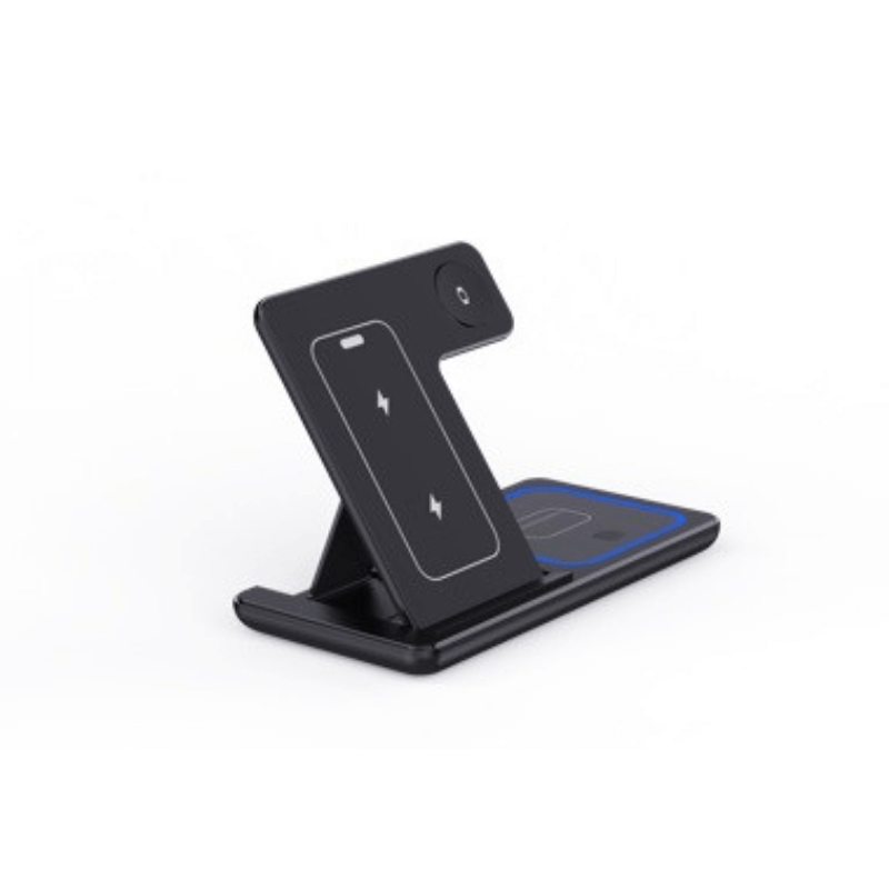3-in-1 Wireless Charging Station for efficient charging of phone, smartwatch, and earbuds.