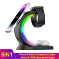 4-in-1 Wireless Charging Station with RGB lighting, designed for multiple devices including phone, watch, and AirPods.